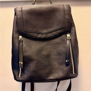 Express Black Faux Leather Backpack with Gold Hardware